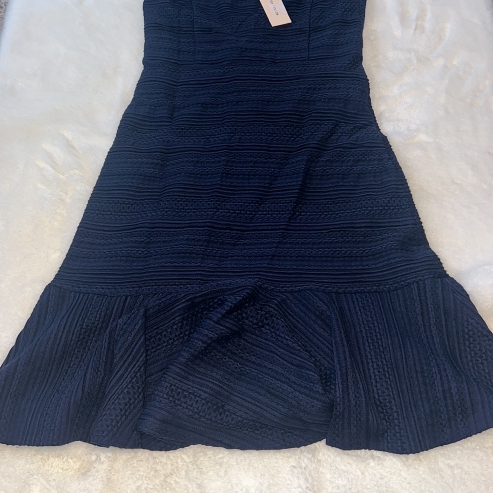 NWT Rebecca Taylor Navy Off the Shoulder Flounce A Line Dress Size 4 - Picture 4 of 7